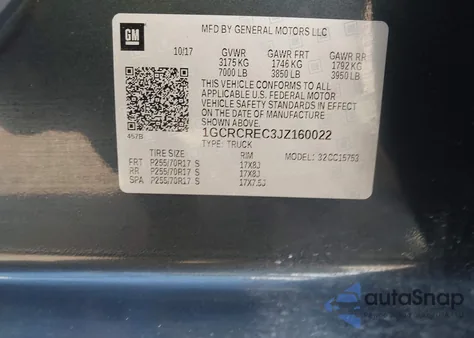 2018 Chevrolet Silverado 1500 1Lt z USA, uszkodzony, nr VIN 1GCRCREC3JZ160022